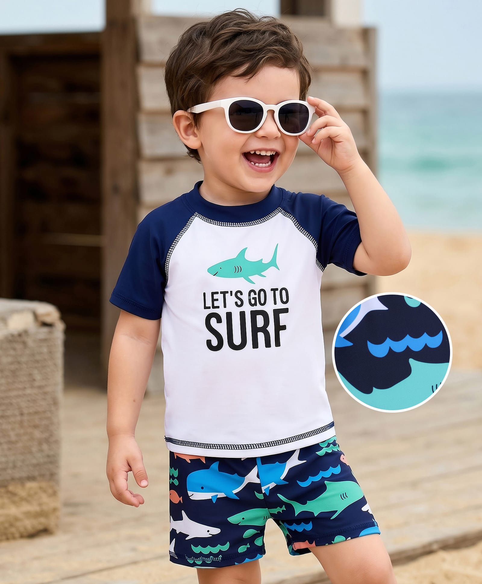 Mark & Mia Half Raglan Sleeves Sea Life Printed Two Piece Swimsuit - Navy Blue-picture-13
