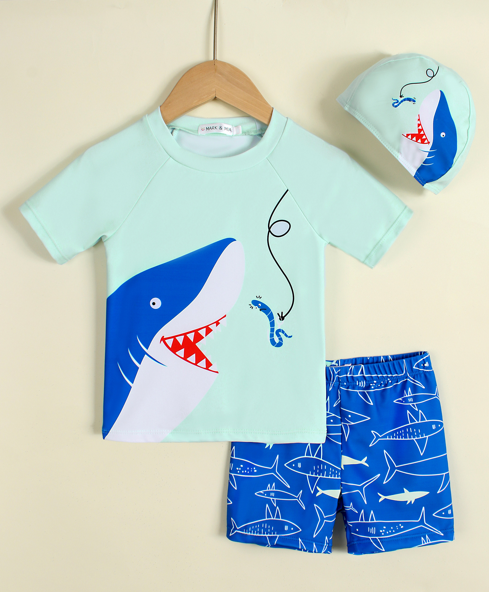 Mark & Mia Half Raglan Sleeves Sea Life Printed Two Piece Swimsuit With Cap - Blue-picture-27