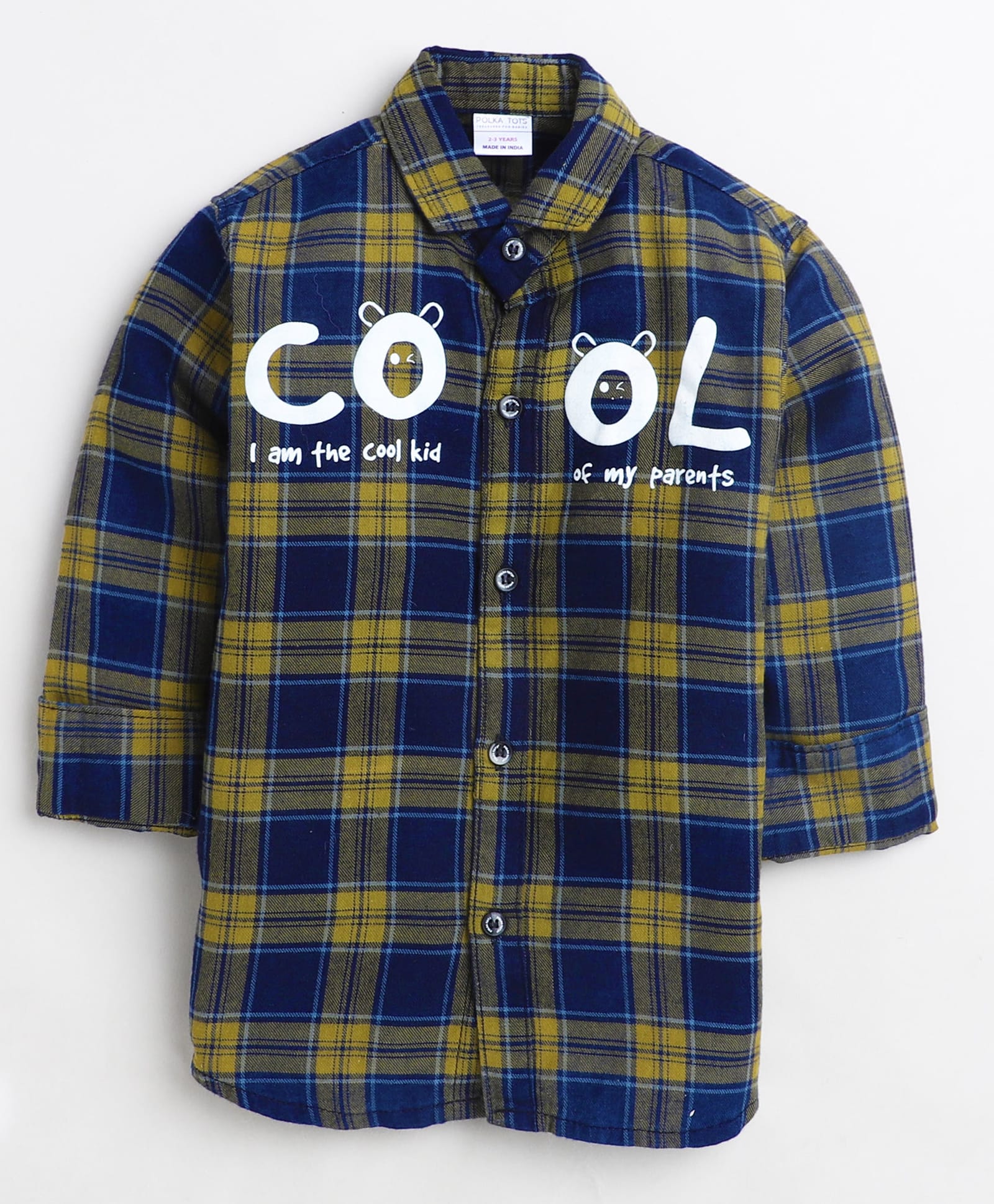 Polka Tots Cotton Woven Full Sleeves Checked Cool Text Printed Shirt - Green-picture-12