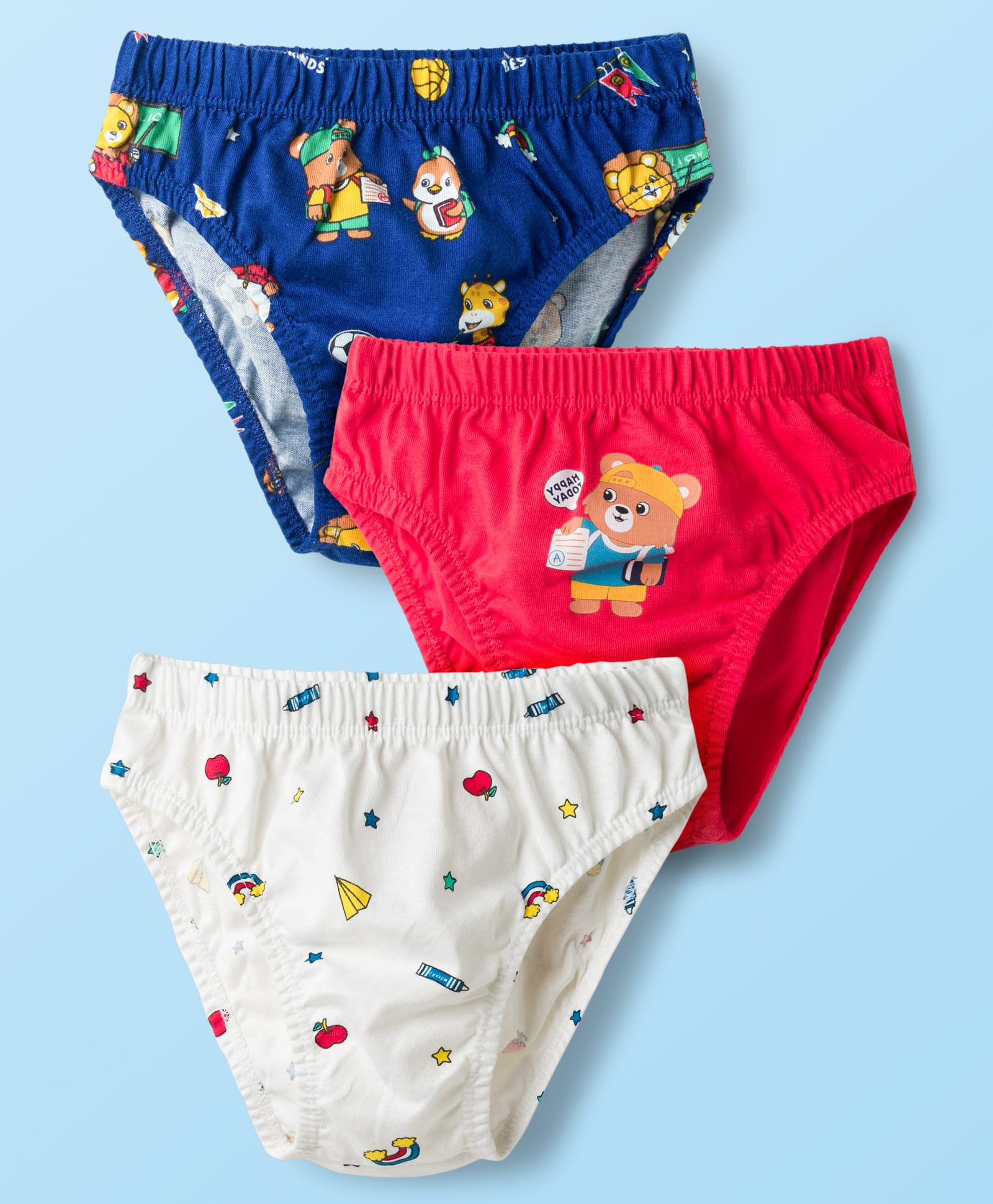 Babyhug 100% Cotton Knit Printed Briefs Pack of 3 - Multicolor-image-0