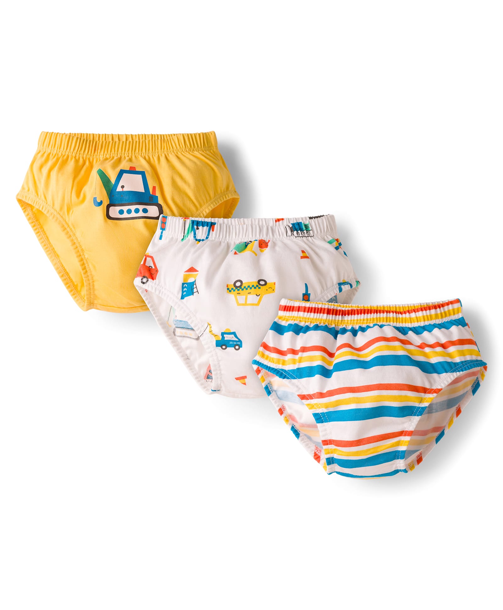 Babyhug 100% Cotton Construction Vehicles Printed & Striped Briefs Pack Of 3 - Mutlicolour-image-15