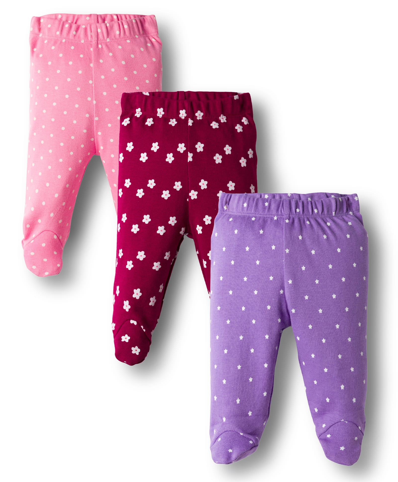 Babyhug Cotton Knit Full Length Bootie Leggings With Floral Print Pack Of 3 - Pink Maroon & Purple-image-32