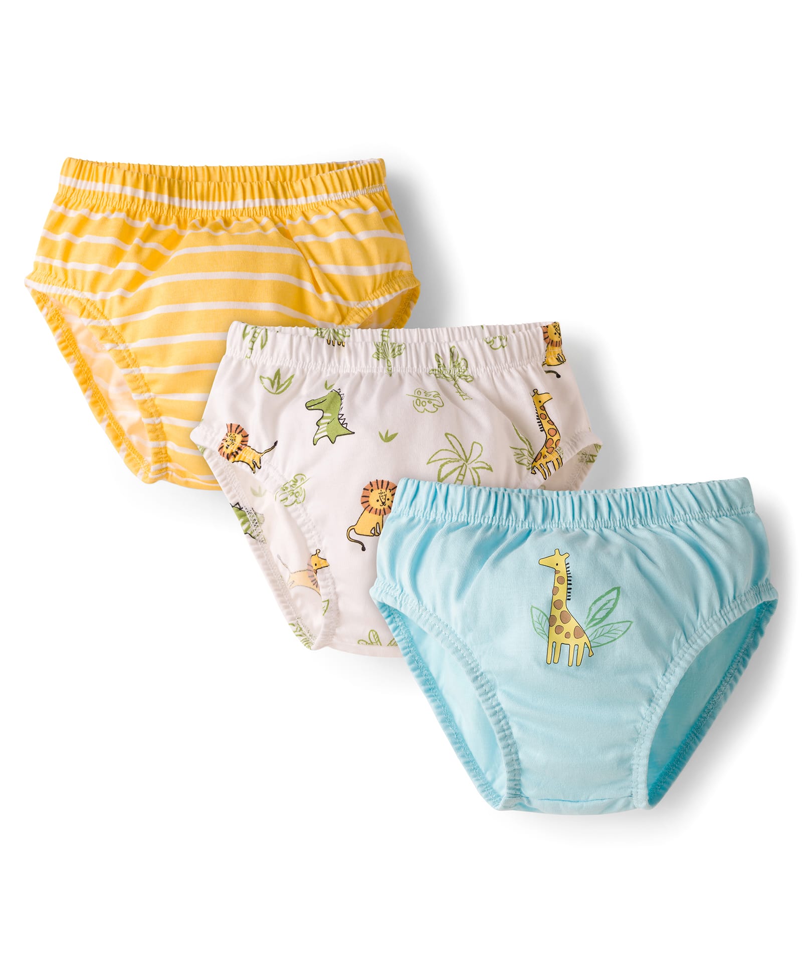 Babyhug 100% Cotton Knit Animal Printed & Striped Briefs Pack Of 3 - Mutlicolour-image-17