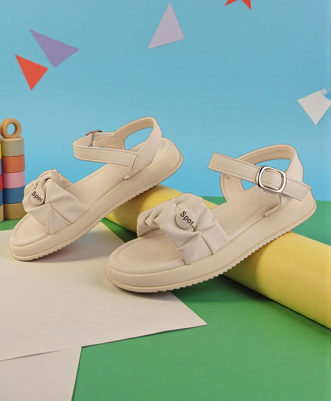 TRUFFLE COLLECTION Spot Text & Abstract Designed Velcro Closure Sandals - Beige-picture-12