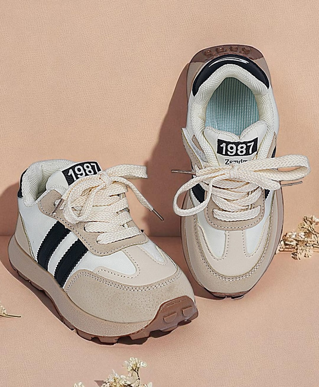 TRUFFLE COLLECTION Colour Blocked & 1987 Numerical Designed Velcro Closure Shoes - Black-image-49