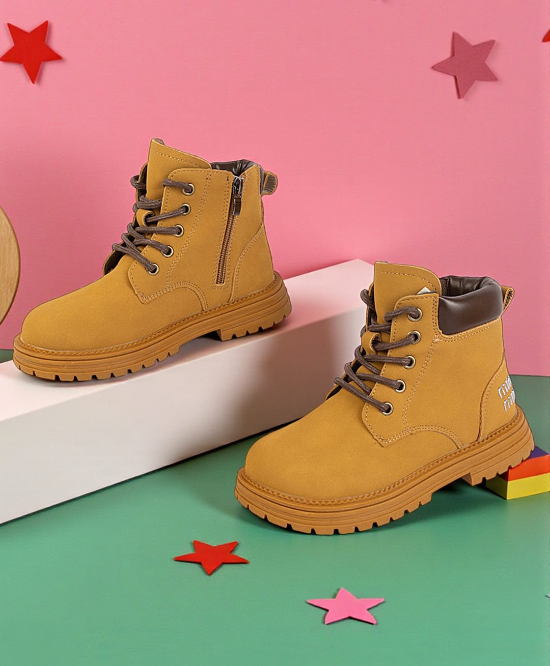 Truffle Collection Solid Lace Up & Zipper Closure Boots - Brown