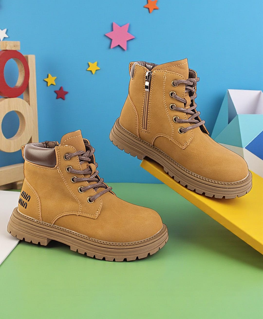 Truffle Collection Solid Lace Up & Zipper Closure Boots - Khaki