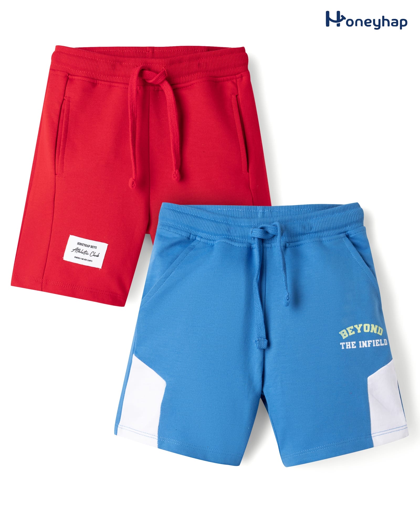 Honeyhap Premium 100% Cotton Knit Shorts With Bio Finish & Text Print Pack of 2 - Mars Red & Brilliant Blue-picture-13