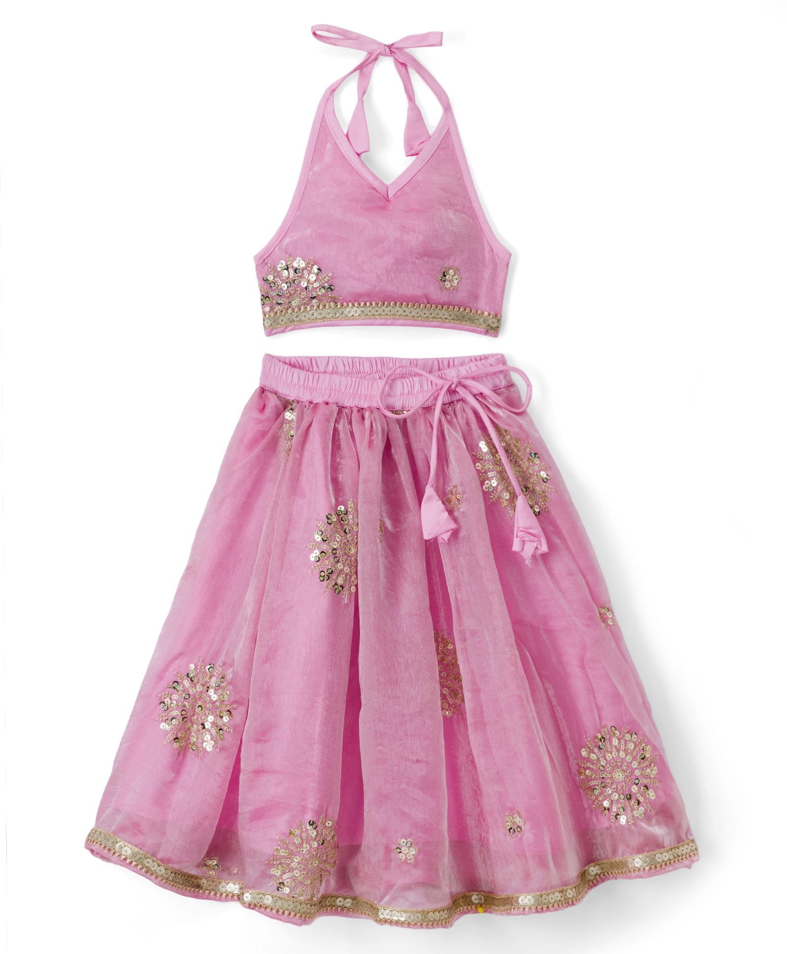 Saka Designs Organza Woven Sleeveless Floral Embroidered Choli & Lehenga - Lilac-image-37