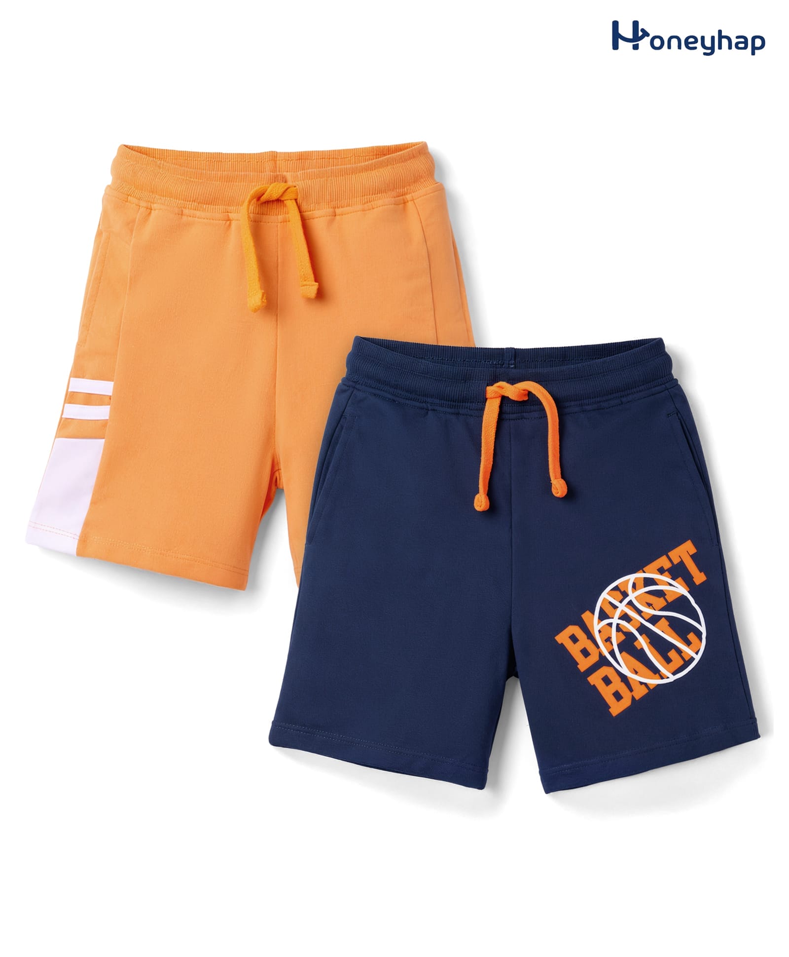 Honeyhap Premium 100% Cotton Knit Sports Theme Printed Shorts With Bio Finish Pack Of 2 - Oceana & Apricot Nectar-picture-21