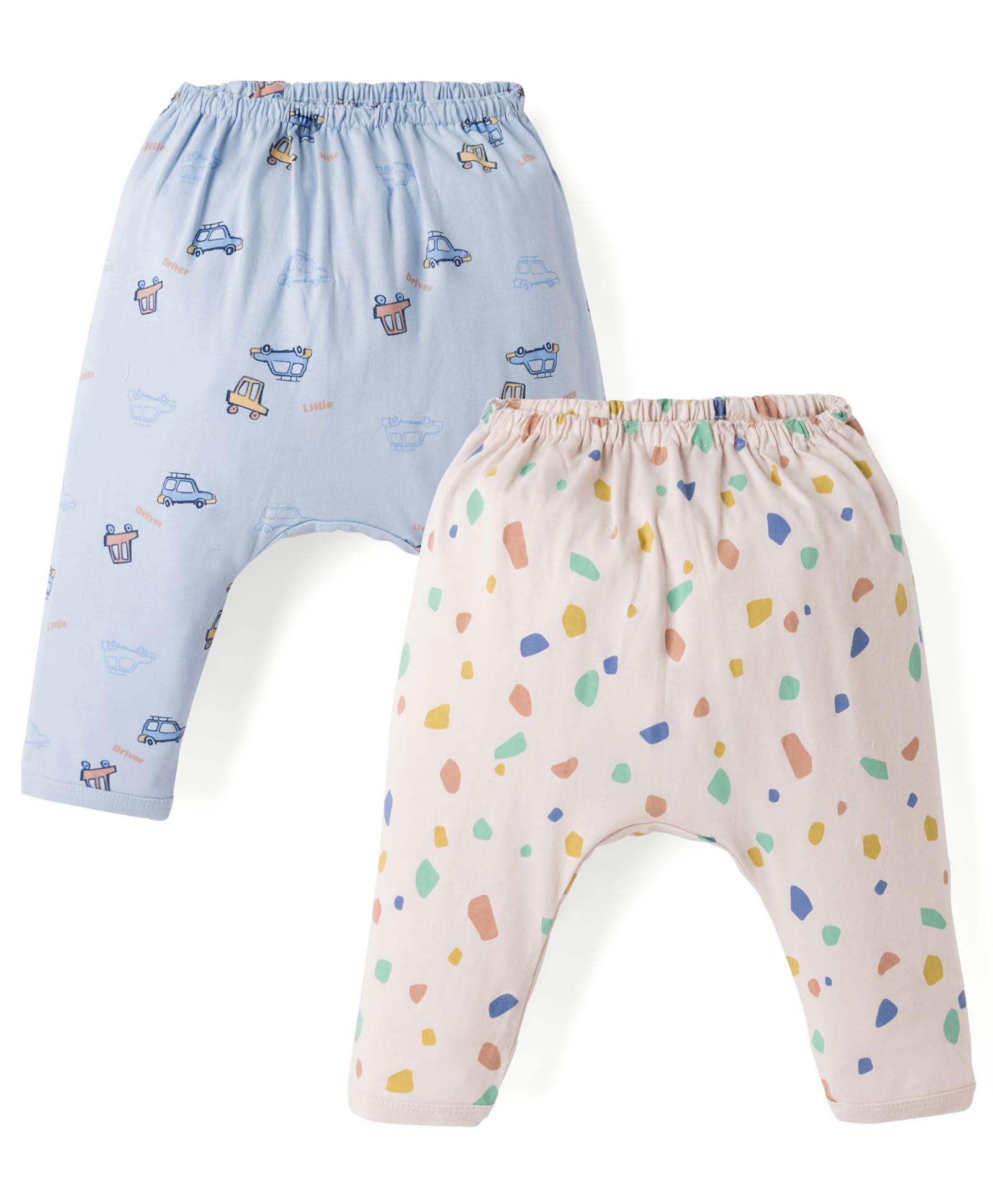Pink Rabbit Single Jersey Knit Full Length Diaper Leggings with Car Print Pack of 2 - Light Blue & Cream-picture-23