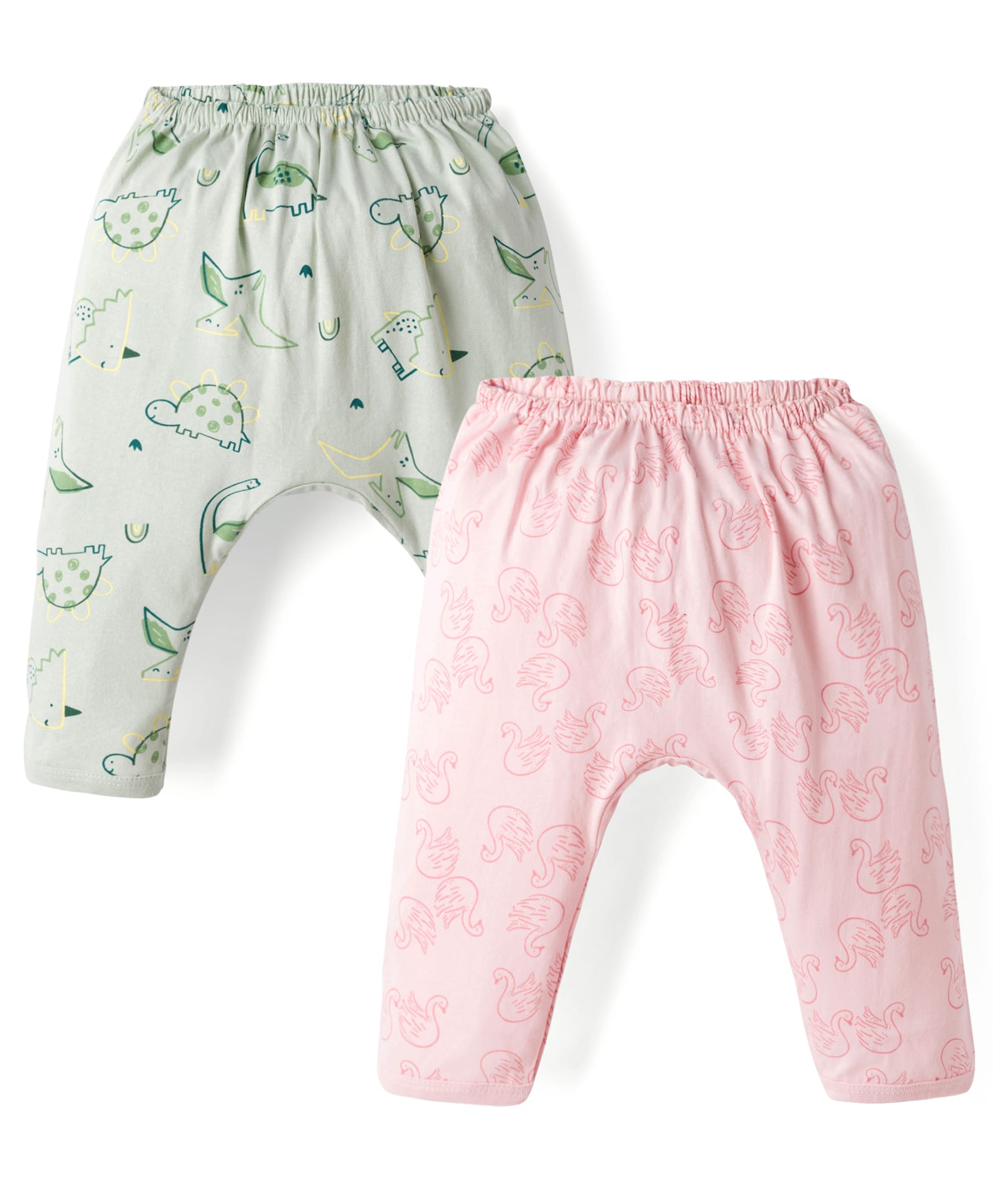 Pink Rabbit Single Jersey Knit Full Length Diaper Leggings with Animal & Bird Print Pack of 2 - Pink & Light Green-image-23