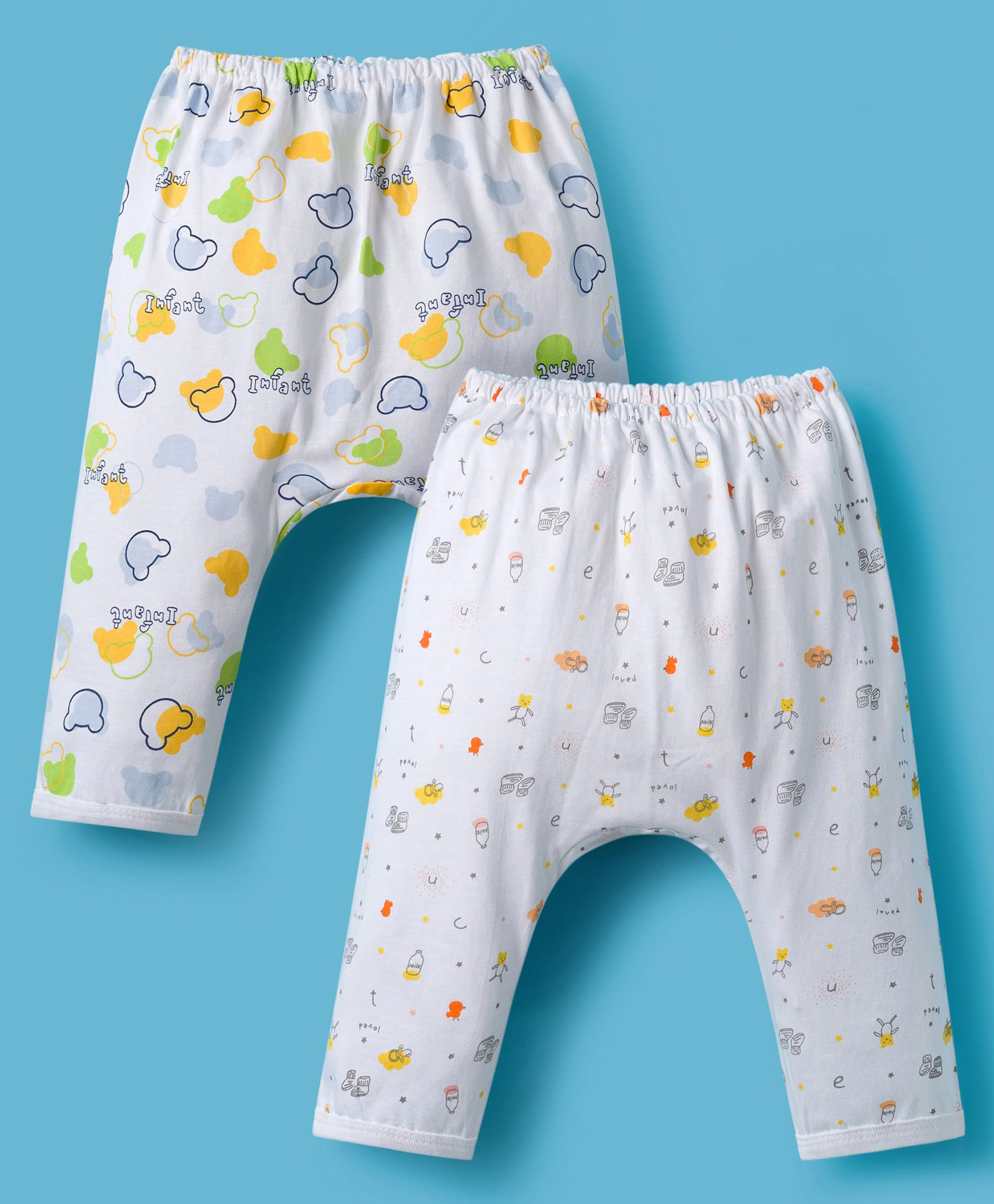 Pink Rabbit Single Jersey Knit Full Length Diaper Leggings with Bear & Milk Bottle Print Pack of 2 - Multicolor-image-21