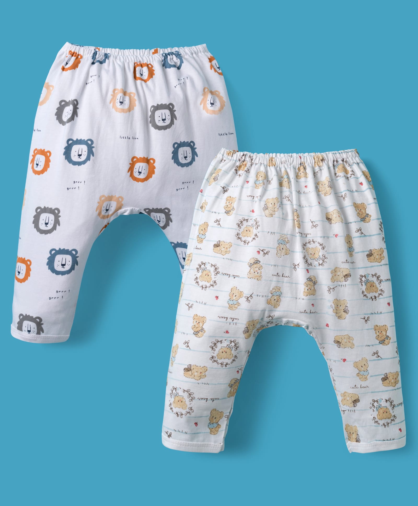 Pink Rabbit Single Jersey Knit Full Length Diaper Leggings with Animal Print Pack of 2 - White-picture-0