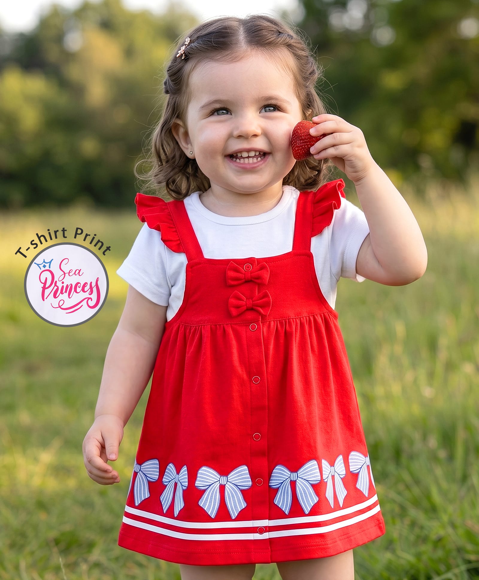 Babyoye Cotton Knit Frock with Inner Tee All Over Print Half Sleeves Red/White 18-24 Months-image-5