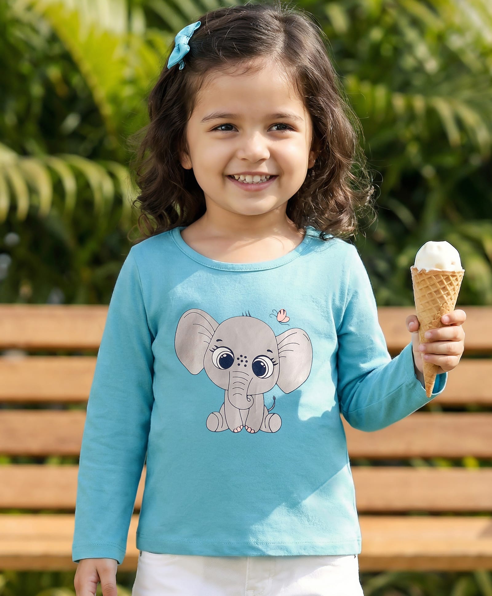 Babyhug 100% Cotton Knit Full Sleeves Elephant Printed T-Shirt - Light Blue-image-46