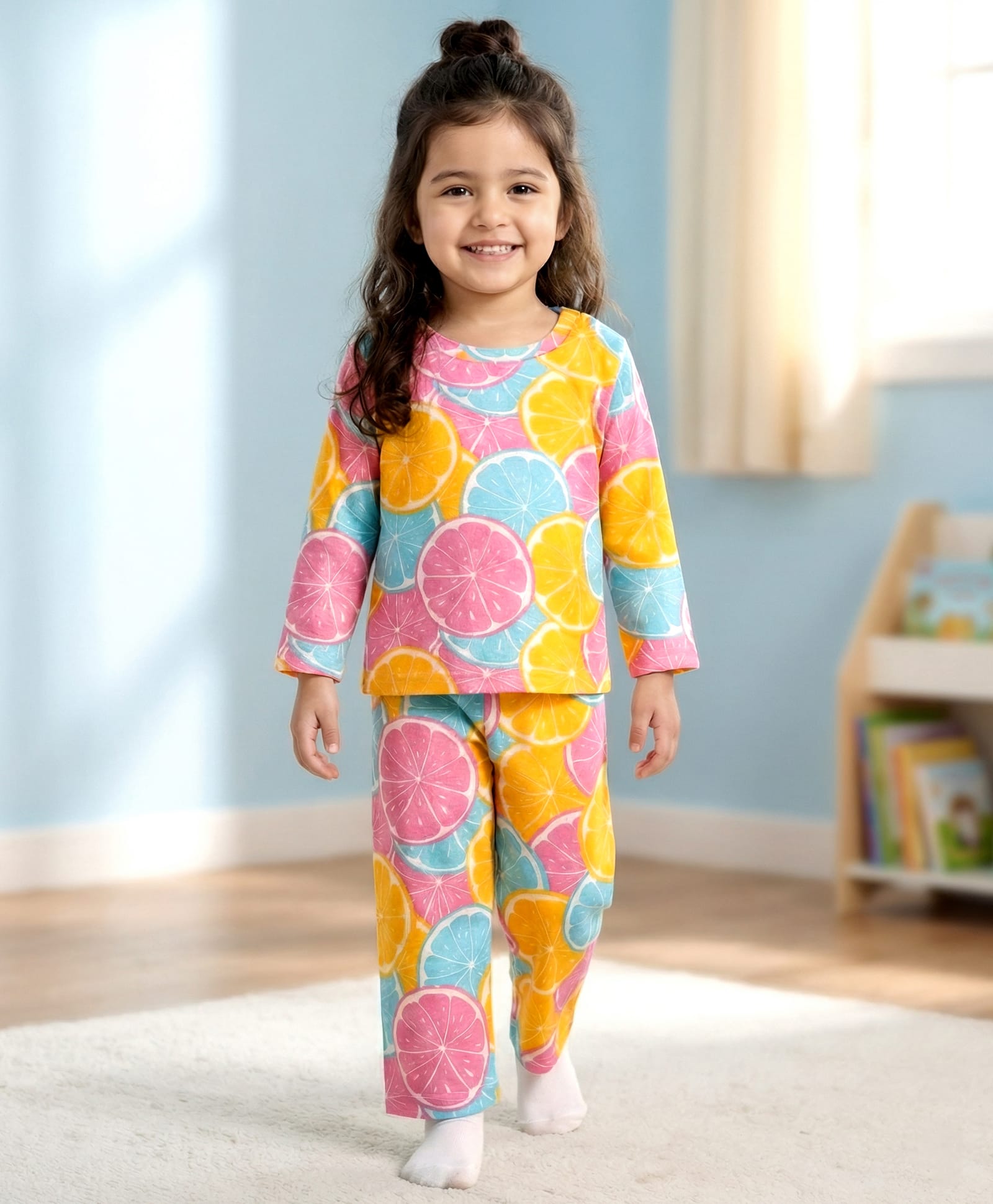 Babyhug Cotton Knit Full Sleeves Co-ords Night Suit With Orange Print - Multicolour-image-42