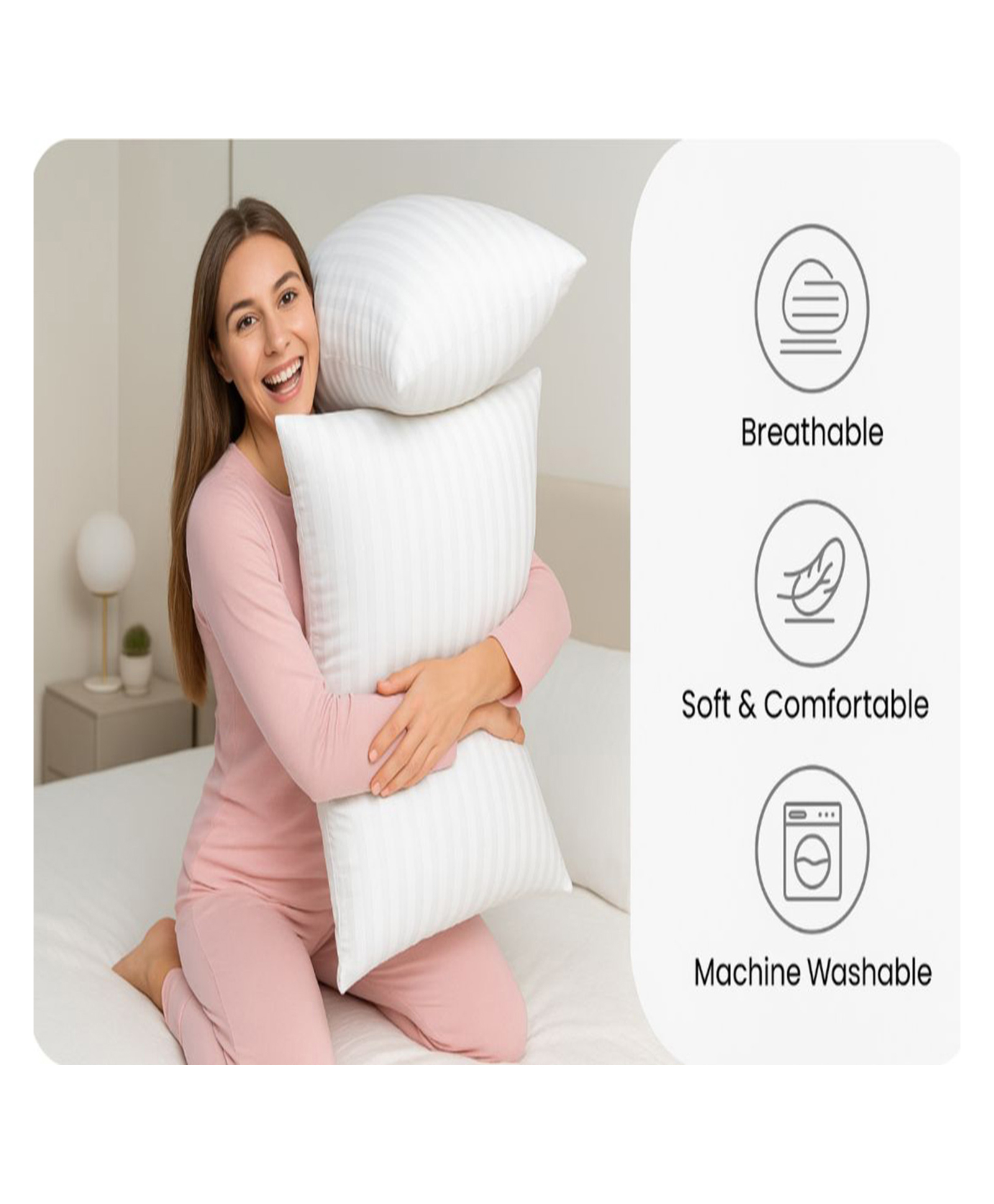 AAZEEM Strip Vacuume Microfiber Pillow Set of 2 | Soft & Supportive Bed Pillows (16x24 Inch) for Back and Neck | Hotel-Quality Fillers-image-2