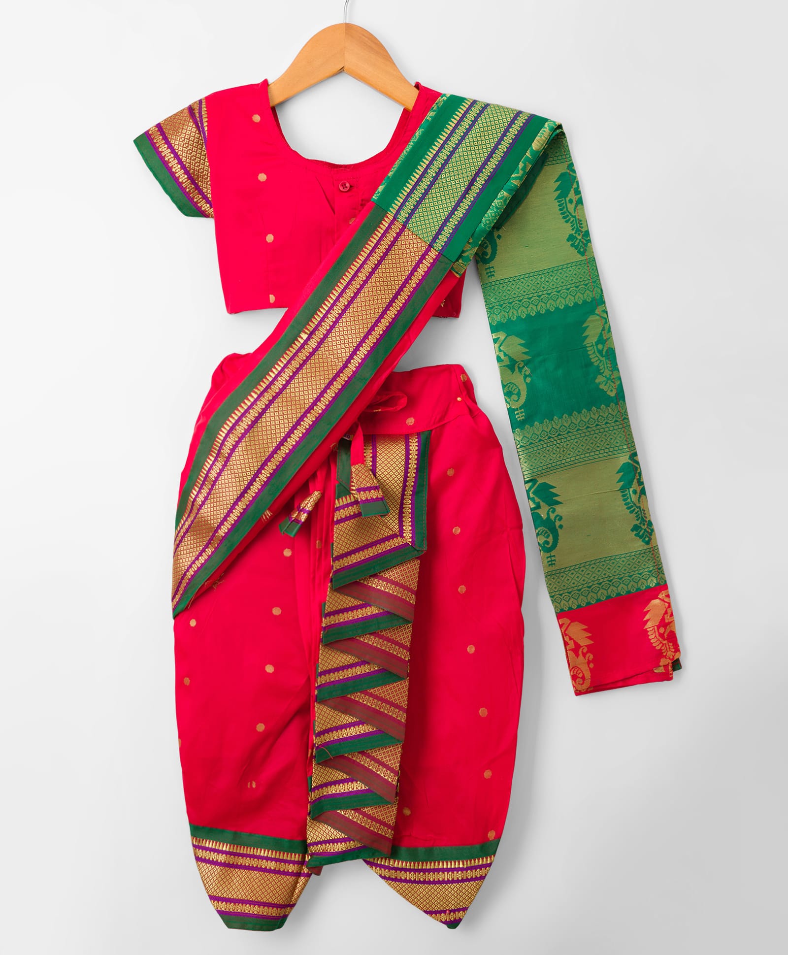 Bhartiya Paridhan Silk Woven Half Sleeves Foil Printed Saree - Red-image-40