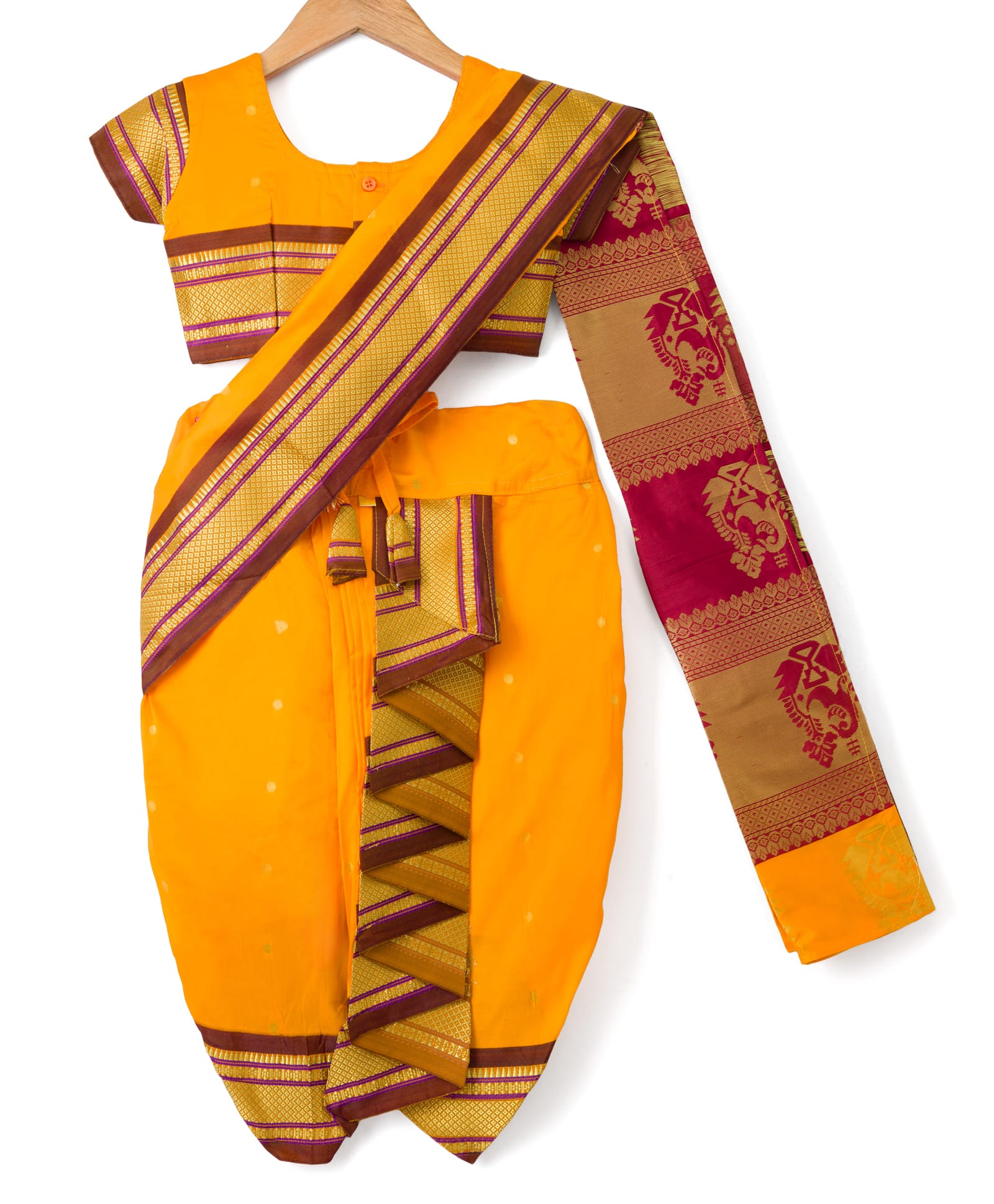 Bhartiya Paridhan Silk Woven Half Sleeves Foil Printed Saree - Yellow-image-45