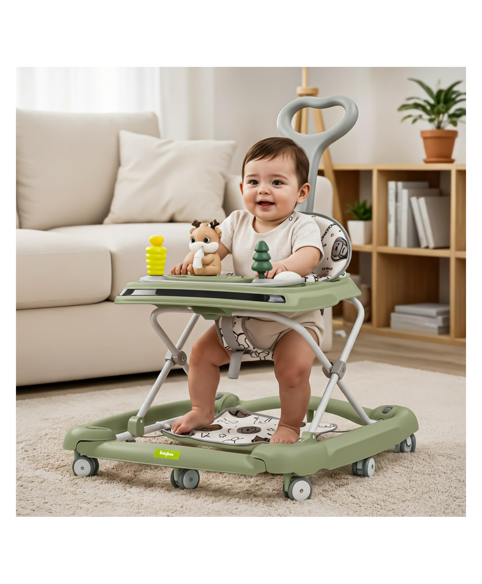 Baybee Little Glide 2 in 1 Baby Walker & Rocker | Baby Walkers for 6 to 18 Month Baby Boy & Girl | Push Walker with Parent Handle, Foot Mat, 360° Wheels & Musical Toy Tray (Green)-image-27