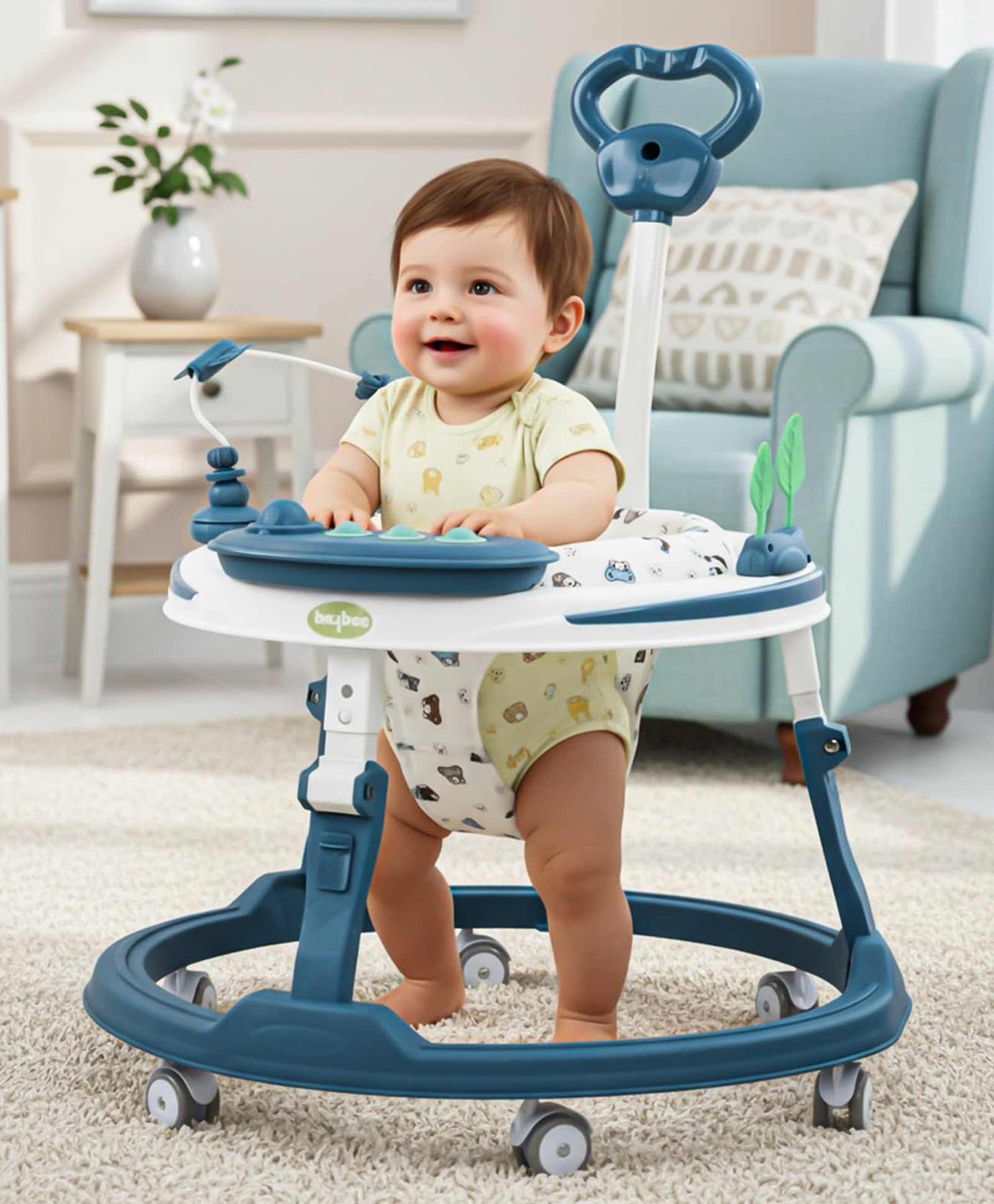 Baybee Breezy 2-in-1 Baby Walker & Push Walker with Music, Foot Mat & Parent Handle | Walker for Kids for 6 to 18 Months | Foldable, 360° Wheels (Blue)-image-46