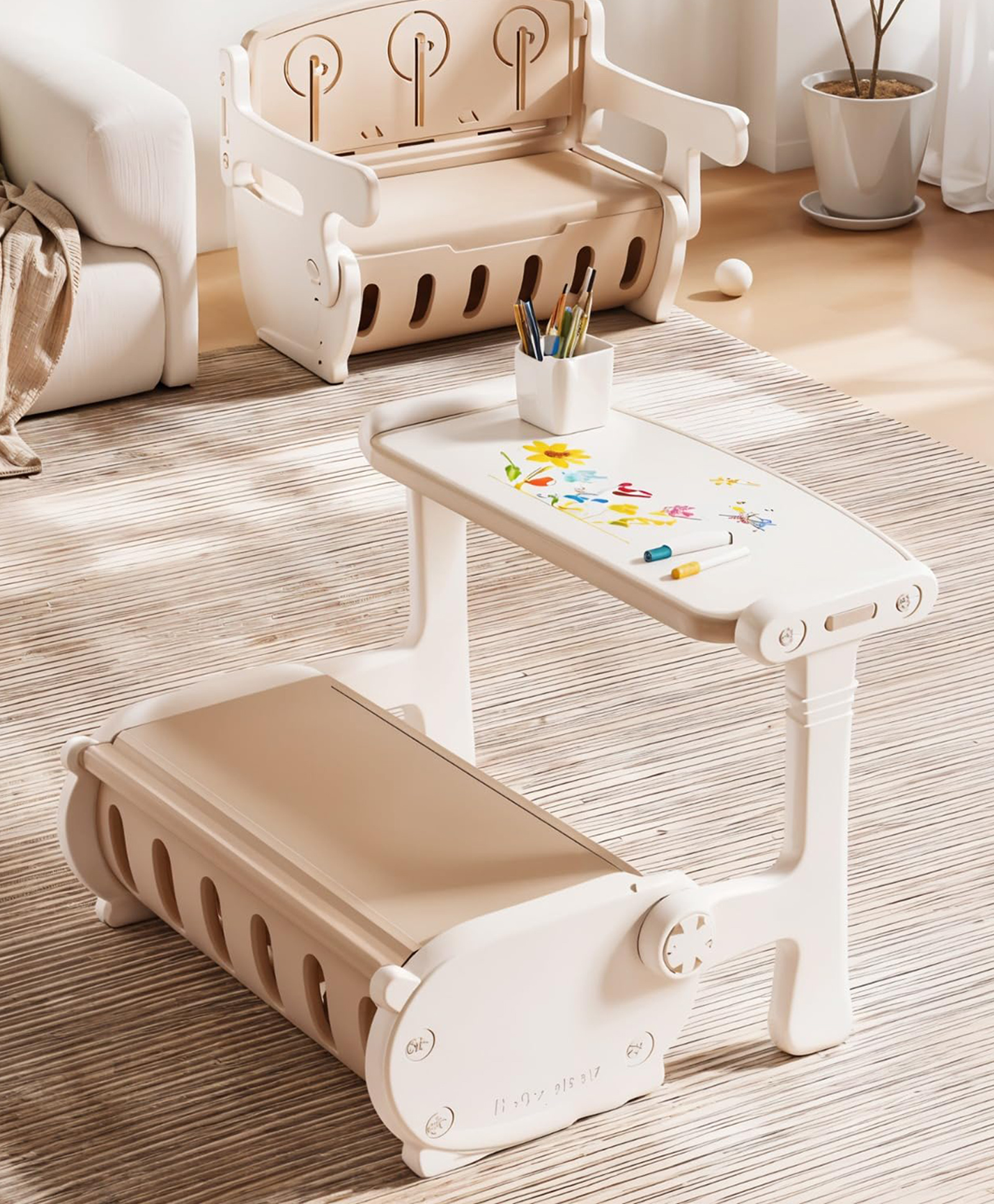 BAYBEE 3-in-1 Kids Table and Chair Set | Convertible Study Desk & Sofa Chair with Storage Bins, Strong Load Bearing, Wipeable Drawing Board | Children's Table & Chair for Kids Study, Play & Dining-image-12