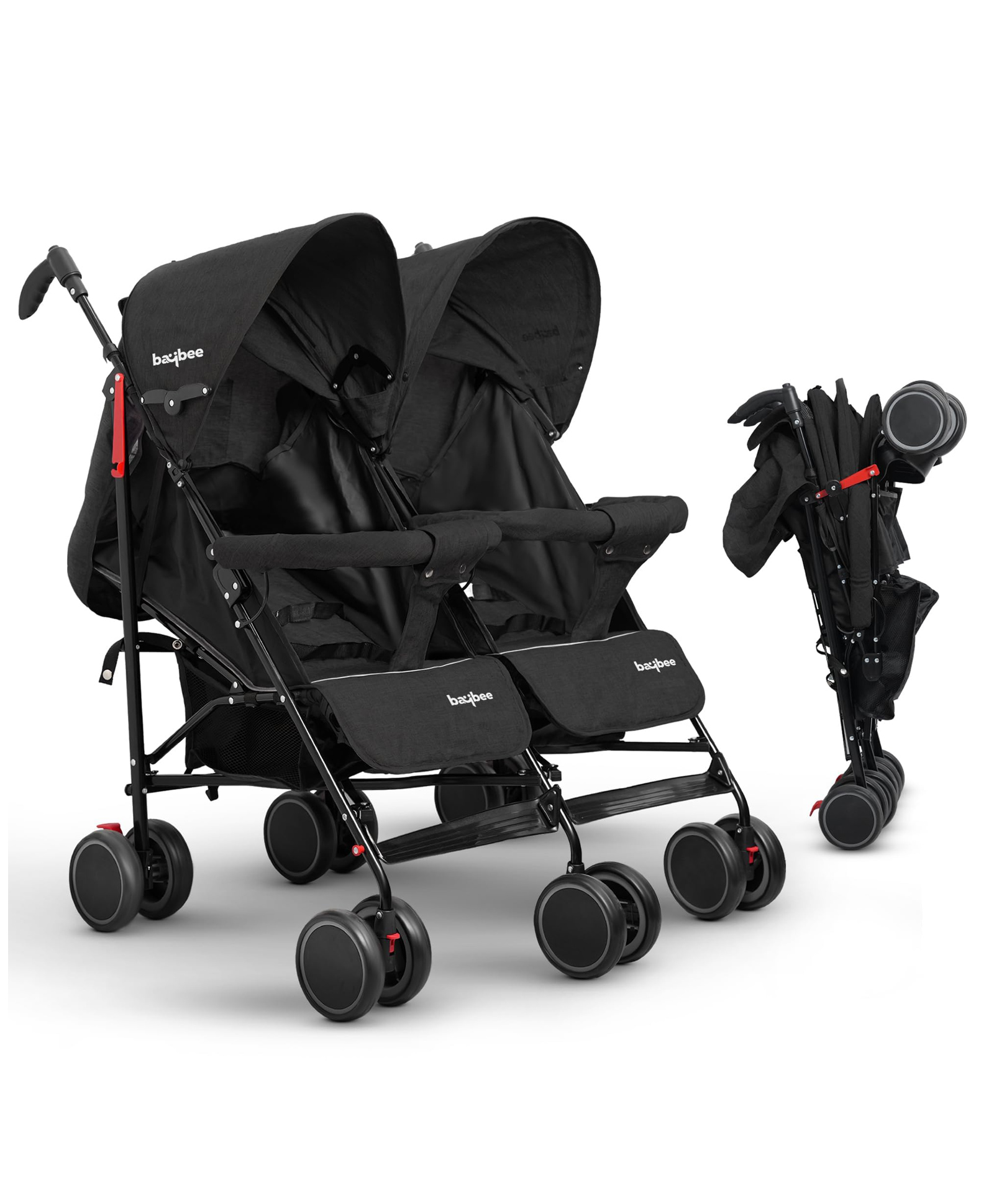 Baybee 2-in-1 Twin Baby Stroller for 0-3 Years | Lightweight Foldable Pram for 0 to 5 Years | Adjustable Canopy, Safety Guardrail, Wheel Lock & Parental Handle | Baby Stroller for Boys & Girls (Black)-picture-14