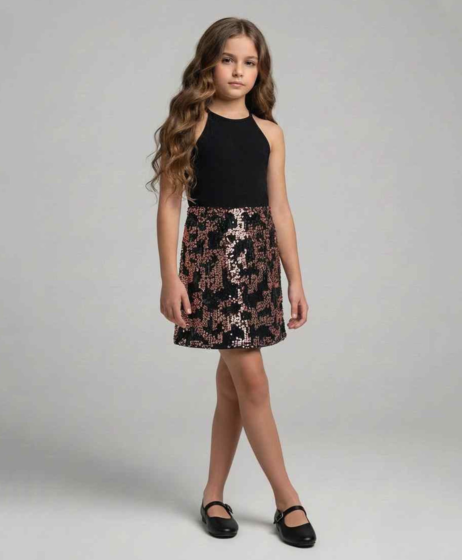 Taffykids Knit Sleeveless Sequins Embellished Dress - Black And Rose Gold-image-4