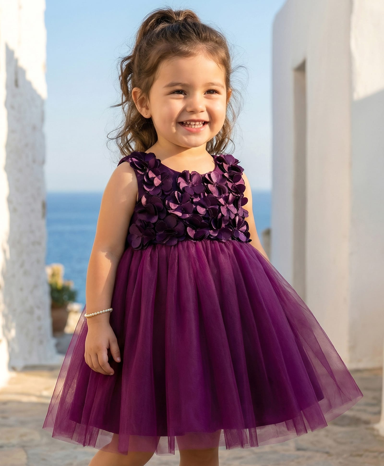 Babyhug Woven Sleeveless 5 Layer Party Dress with Floral Applique & Cotton Lining - Wine-image-7