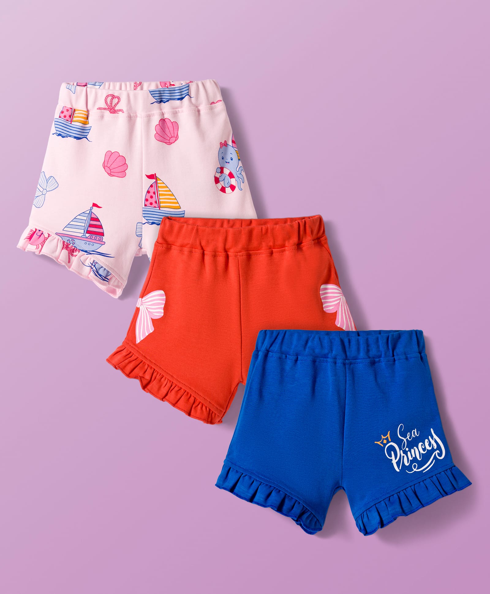 Babyoye Eco Conscious 100% Cotton Knit With Eco Jiva Finish Shorts with Nautical Theme Print Pack of 3 - Multicolor-picture-26
