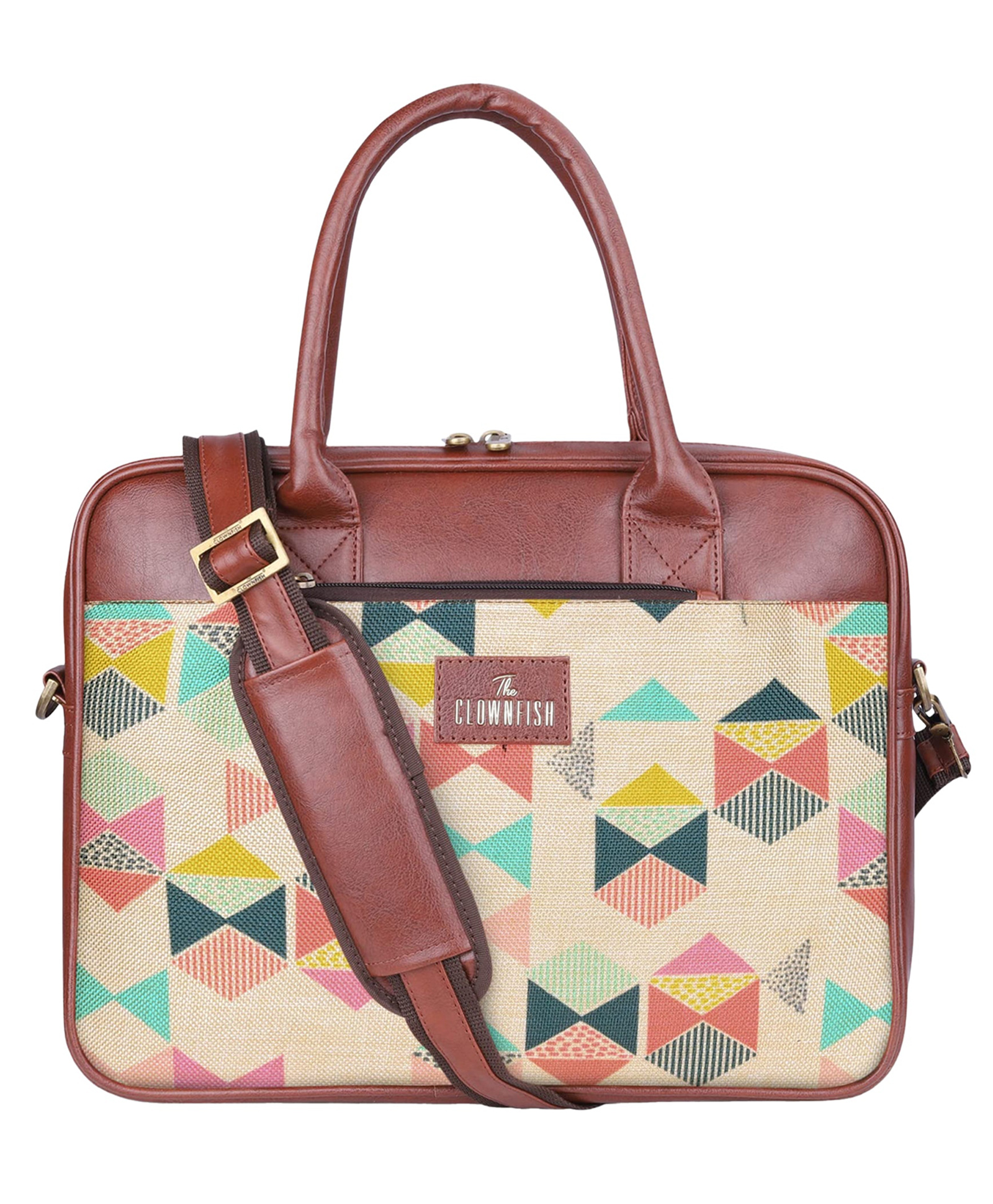 (TCFWLBJU-GA-156MLC) The Clownfish Deborah series 15.6 inch Laptop Bag For Women Printed Fabric Faux Leather Office Bag Briefcase Messenger Sling Handbag-image-8