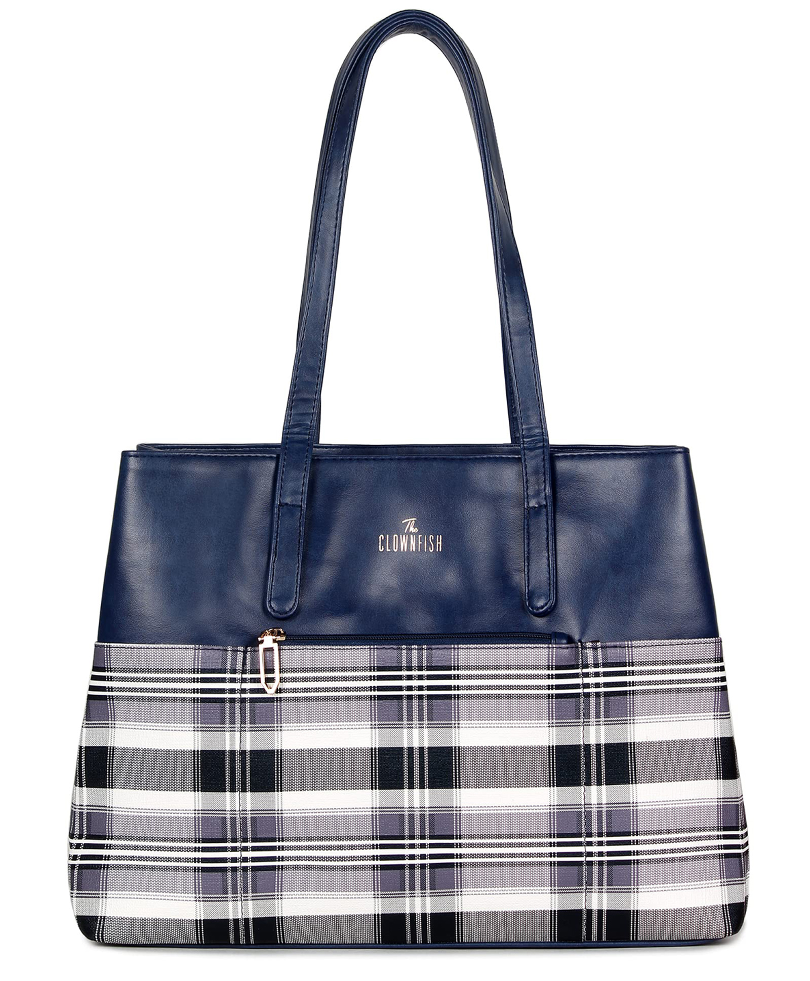 (TCFWHBFL-RSNBU-CHECKS) The Clownfish Gloria Handbag for Women Office Bag Ladies Shoulder Bag Tote For Women College Girls (Checks Design- Navy Blue)-image-33