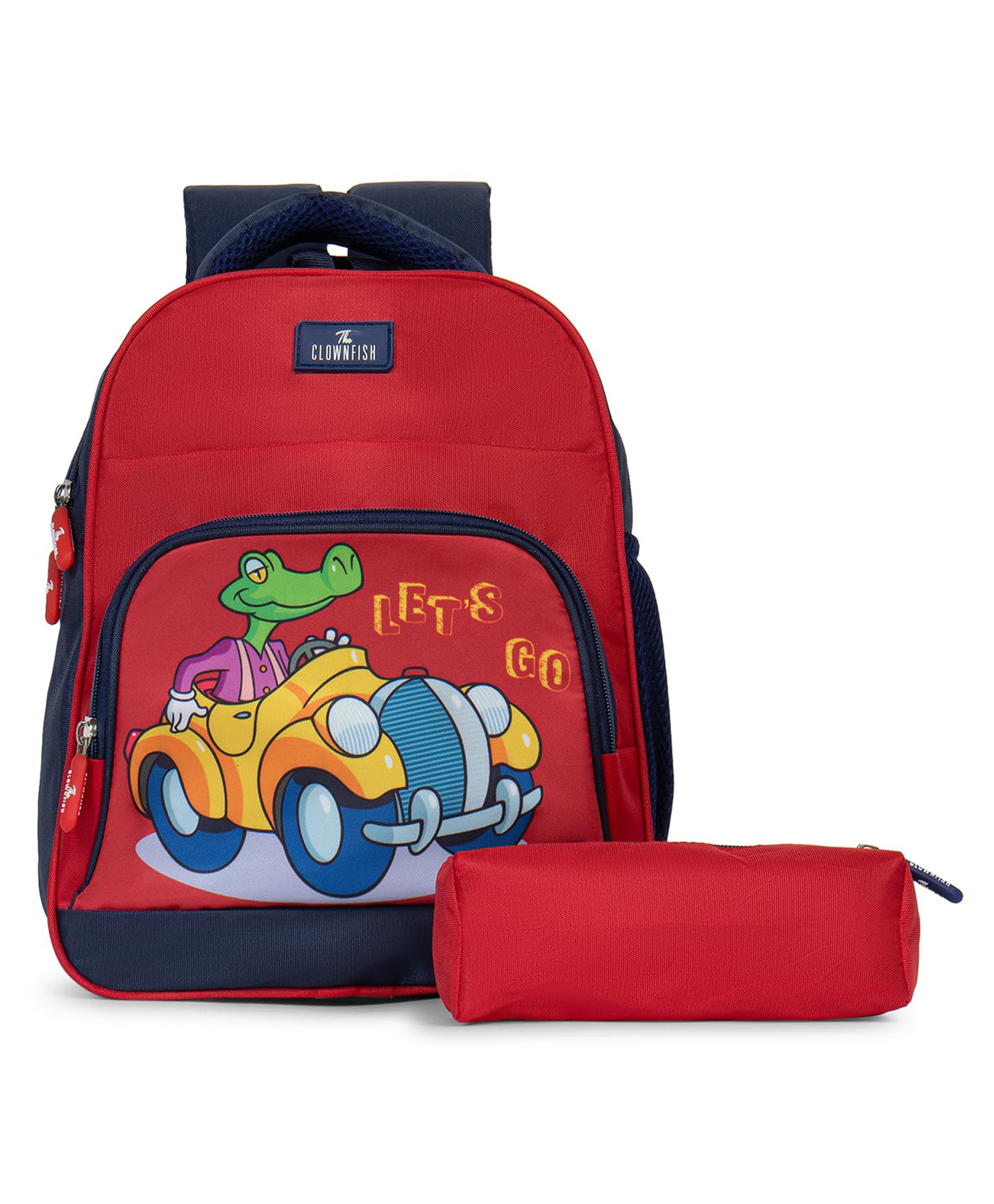 (Mini Explorer-New)- The Clownfish Mini Explorer Series Kids School Bag with Free Pencil Pouch - Red Croc Car-picture-25