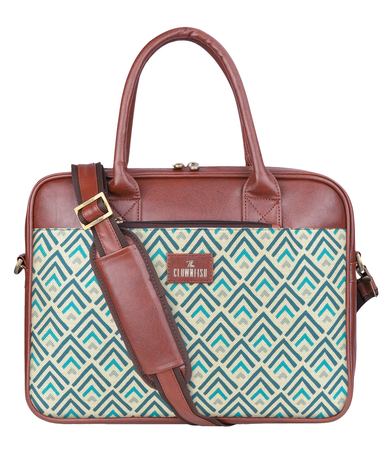 (TCFWLBJU-GA-156WH) The Clownfish Deborah series 15.6 inch Laptop Bag For Women Printed Handicraft Fabric Faux Leather Office Bag Briefcase Sling Handbag |B0B5LC2PSW-image-6