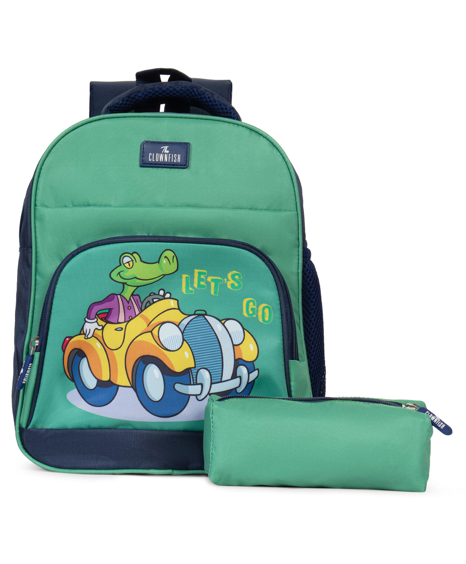 (Mini Explorer-New)- The Clownfish Mini Explorer Series Kids School Bag with Free Pencil Pouch - Green Croc Car-image-8