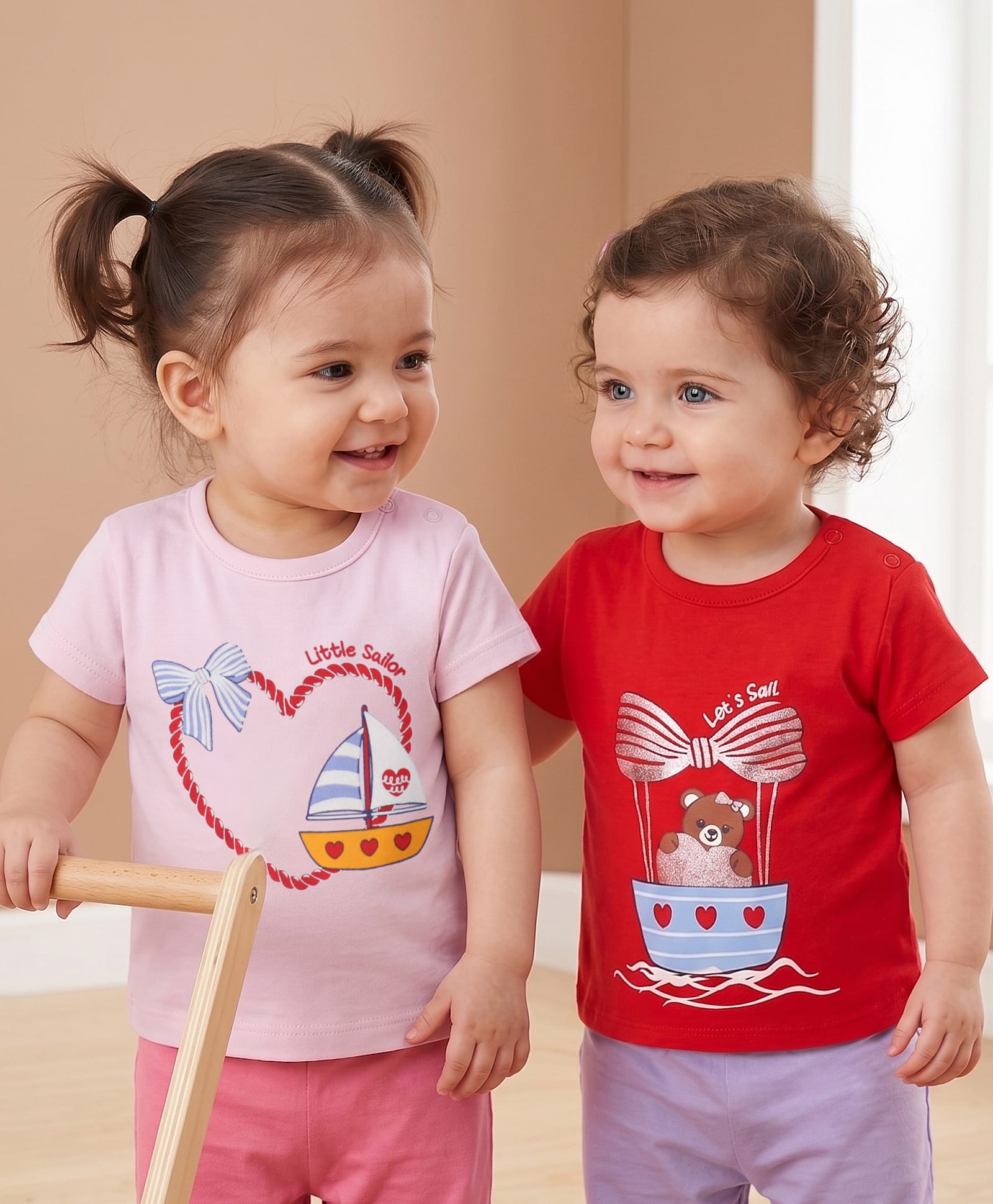 Babyoye Cotton Knit T-Shirts Half Sleeves with Ruffle Shoulders Red/Pink 0-3 Months-picture-26