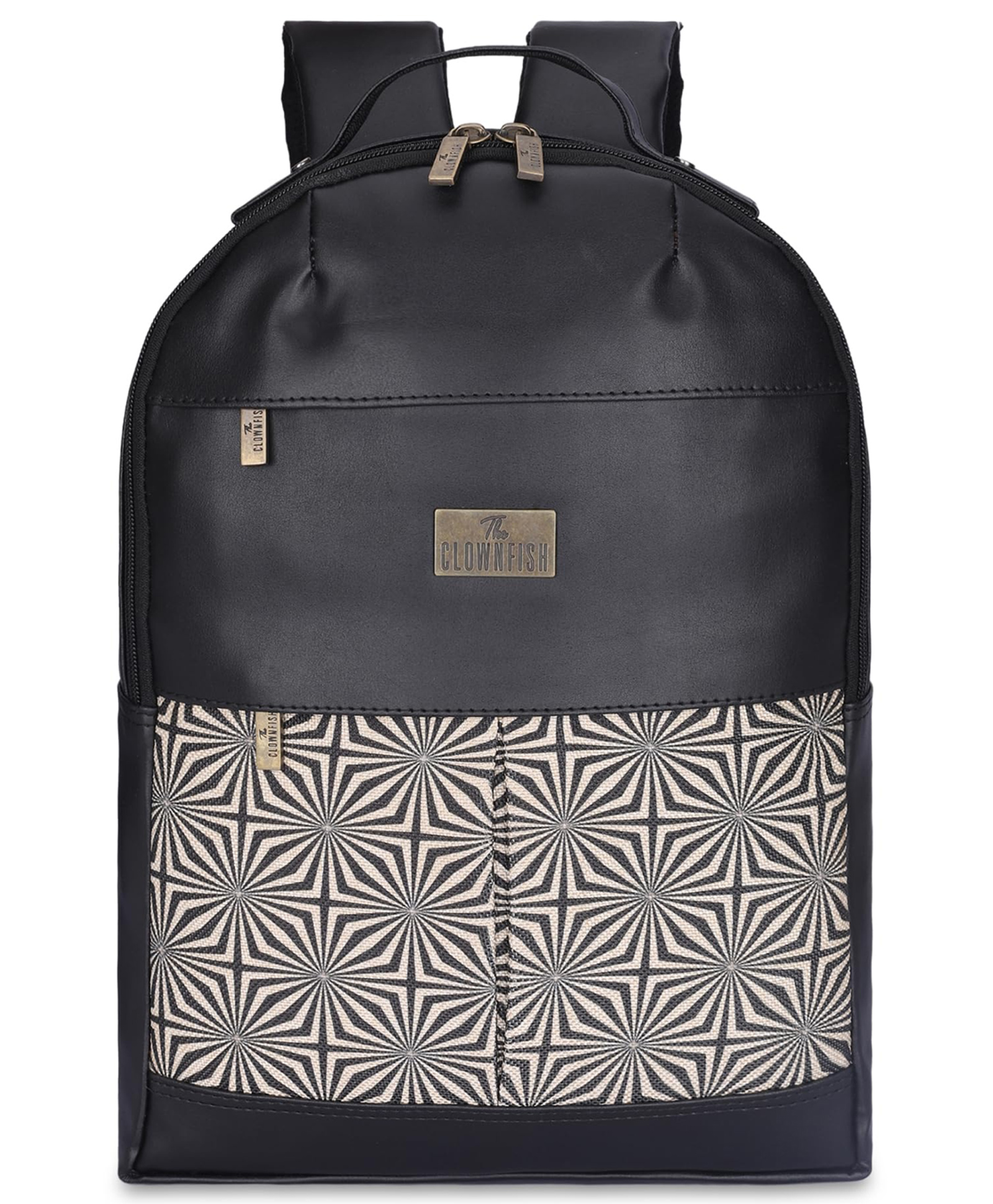 (TCFBPFL-G14BL-GEO)- THE CLOWNFISH Cybershield Series 15.5 liters Faux Leather Tapestry Fabric 14 inch Laptop Backpack College School Bag Backpack For Men and Women (Black)-picture-15