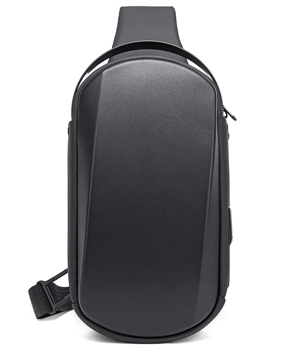 (TCF-7256-BL) The Clownfish Waterproof TPU Unisex Travel Crossbody Sling Bag Chest Pack with USB charging (Black)-image-43