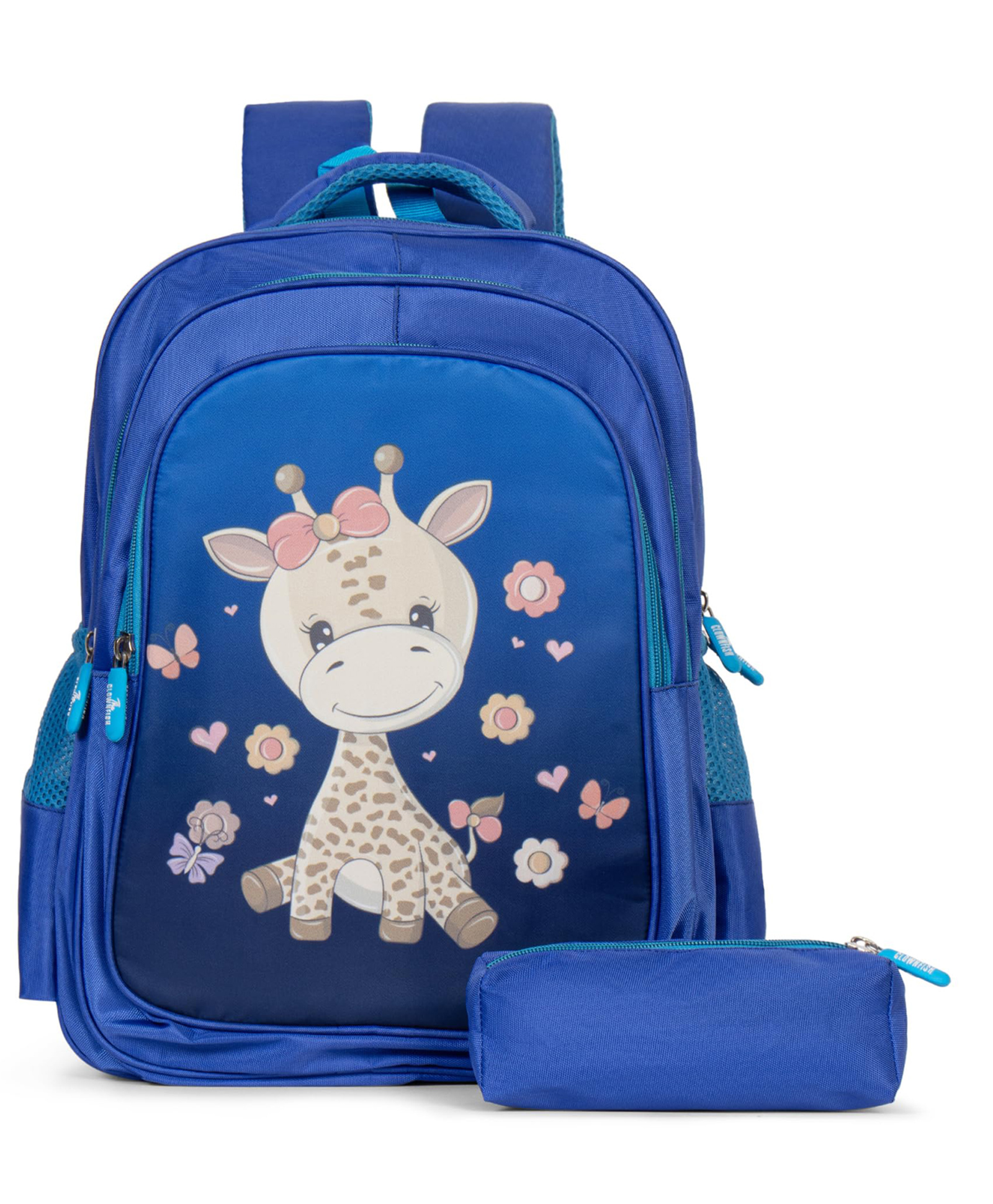 (KidVenture-New)- The Clownfish KidVenture Series Kids School Bag with Free Pencil Pouch - Blue Giraffe-image-42