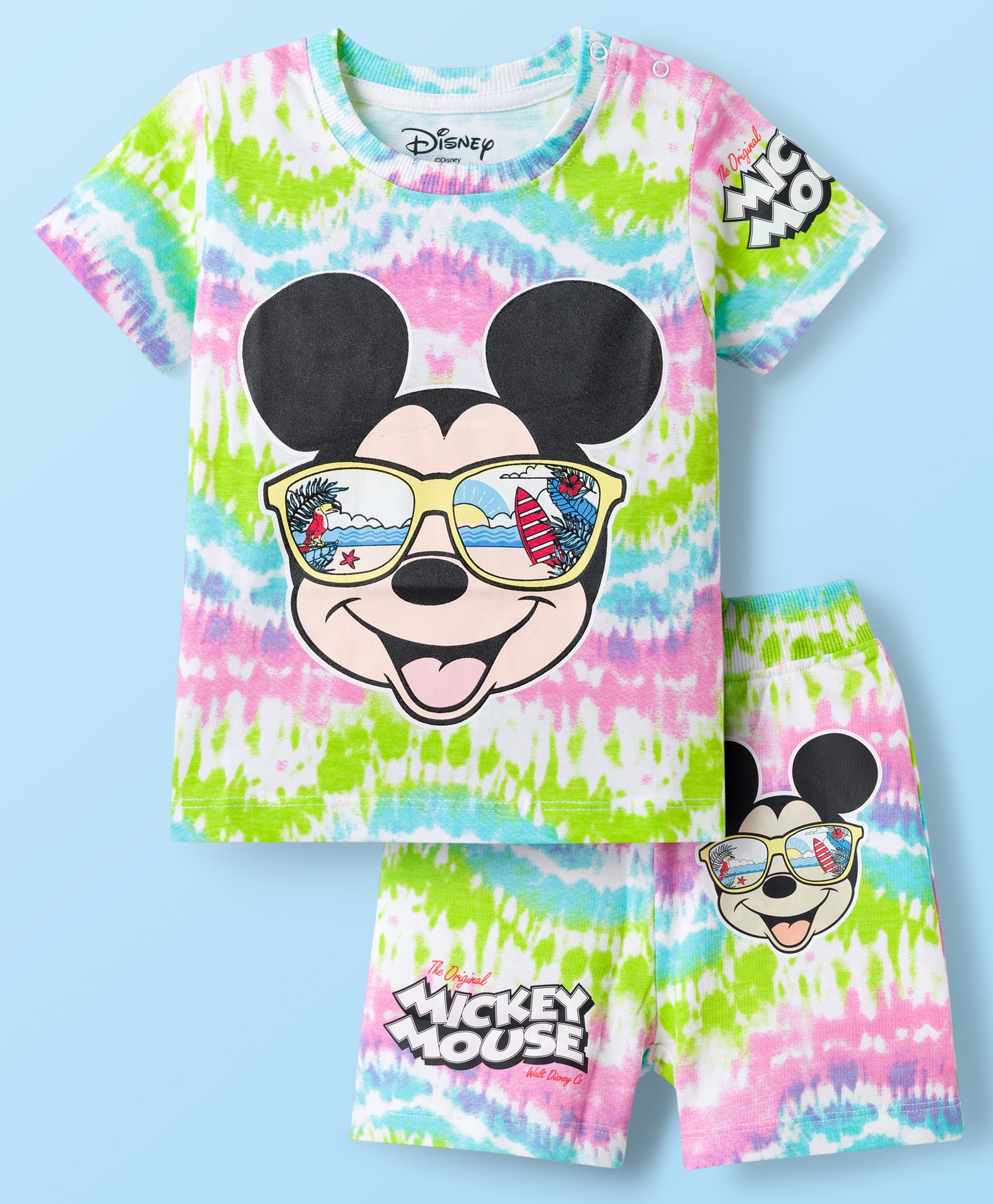 Babyhug Disney Single Jersey Knit Half Sleeves Tie & Dye T-Shirt & Shorts Set with Mickey Mouse Graphic - Multicolor-picture-24