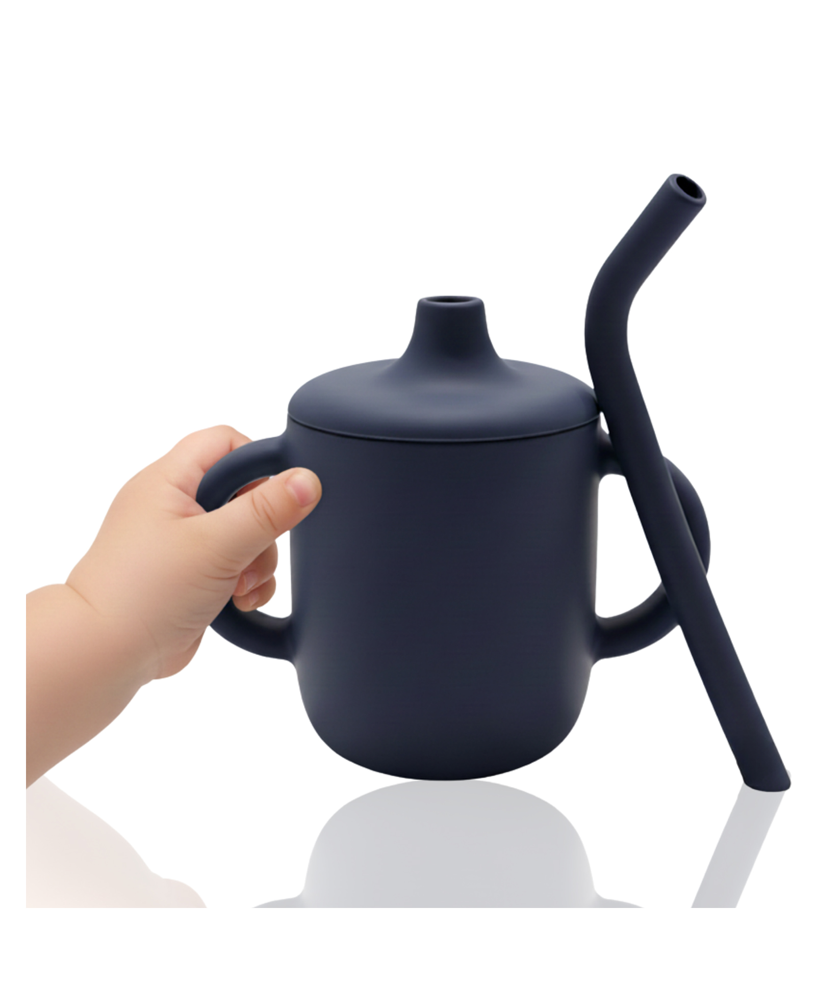 BABYKINS Silicone Baby Sippy Cup with Soft Silicone Straw & Handles 120 ml- Navy Blue-image-41