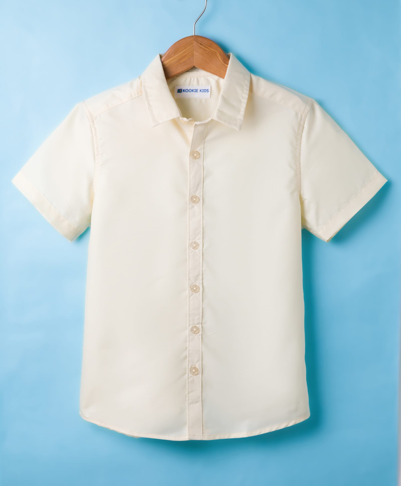 Kookie Kids Satin Woven Half Sleeves Solid Colour Shirt - Beige-image-16