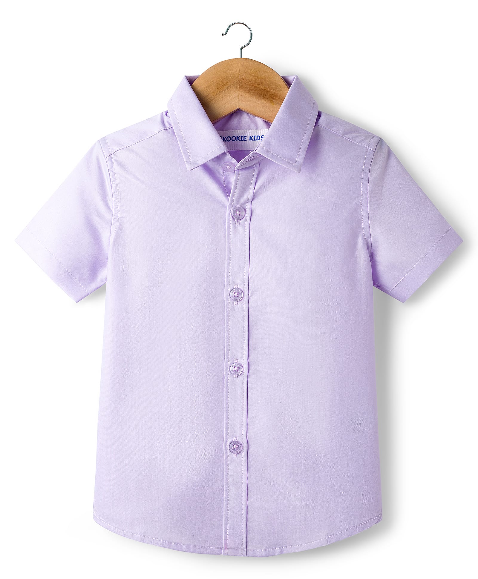 Kookie Kids Satin Woven Half Sleeves Solid Colour Shirt - Lavender-image-7