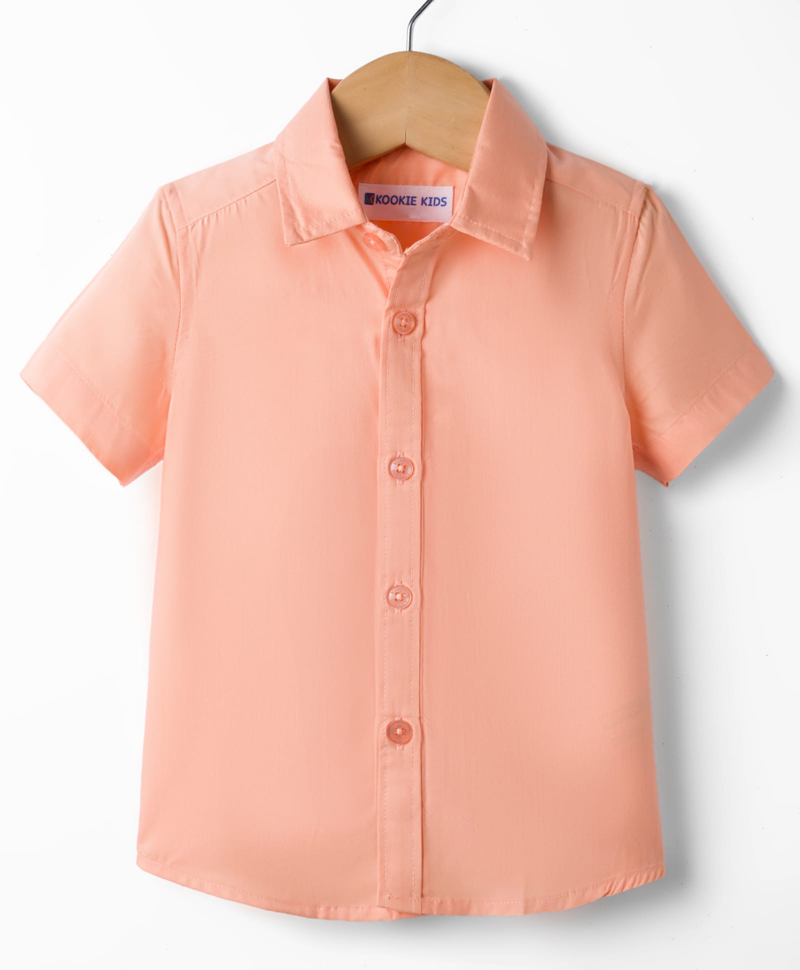 Kookie Kids Satin Woven Half Sleeves Solid Colour Shirt - Peach-image-19