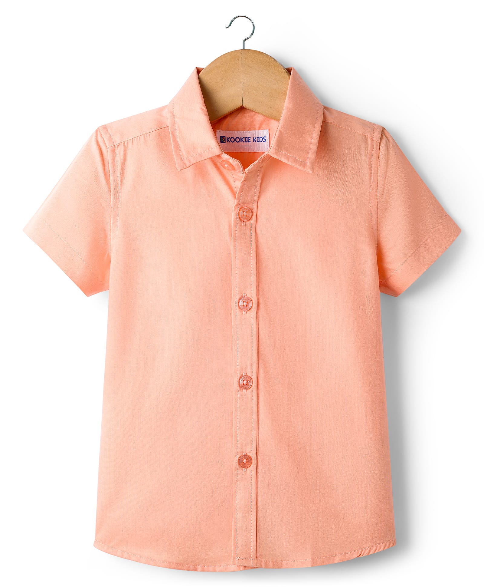 Kookie Kids Satin Woven Half Sleeves Solid Colour Shirt - Peach-image-17