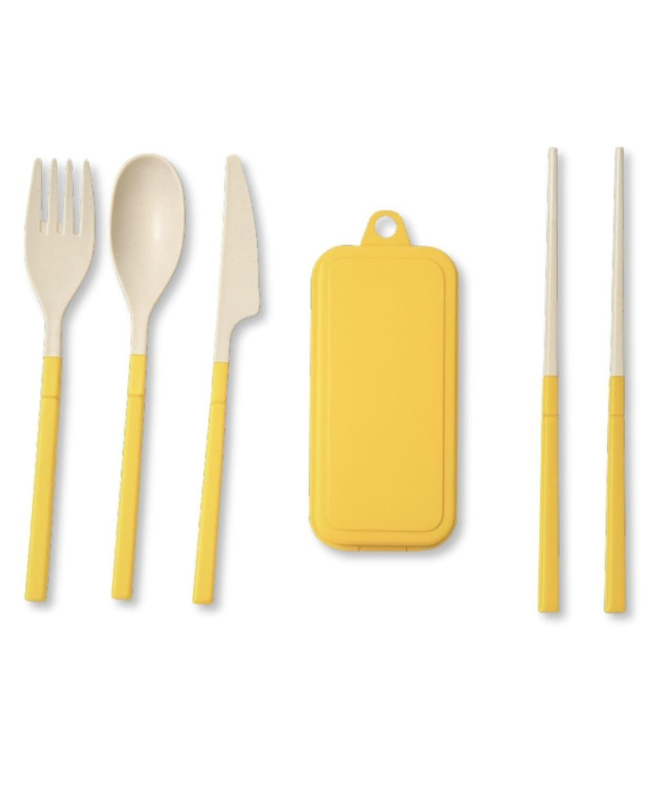 THE LITTLE LOOKERS Kids Reusable Travel Utensil Set with Case | Spoon, Fork, Knife & Chopsticks | Portable Lightweight Cutlery for School Lunch, Camping, Picnic & Travel (Yellow)-image-15