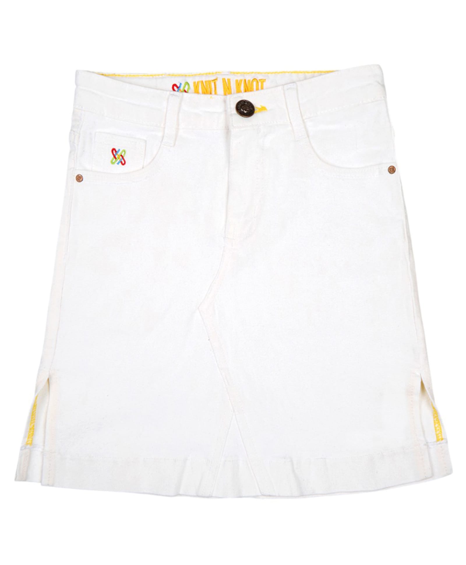 Knit N Knot Denim Woven Solid Side Slit Skirt - White-picture-40
