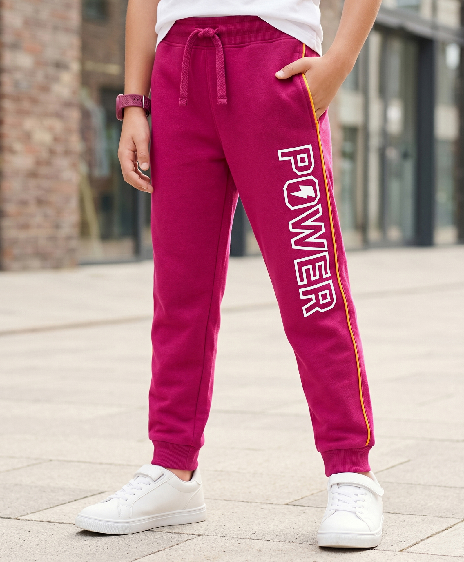 Pine Kids 100% Cotton Full Length Lounge Pant With Text Print - Dark Pink-picture-44