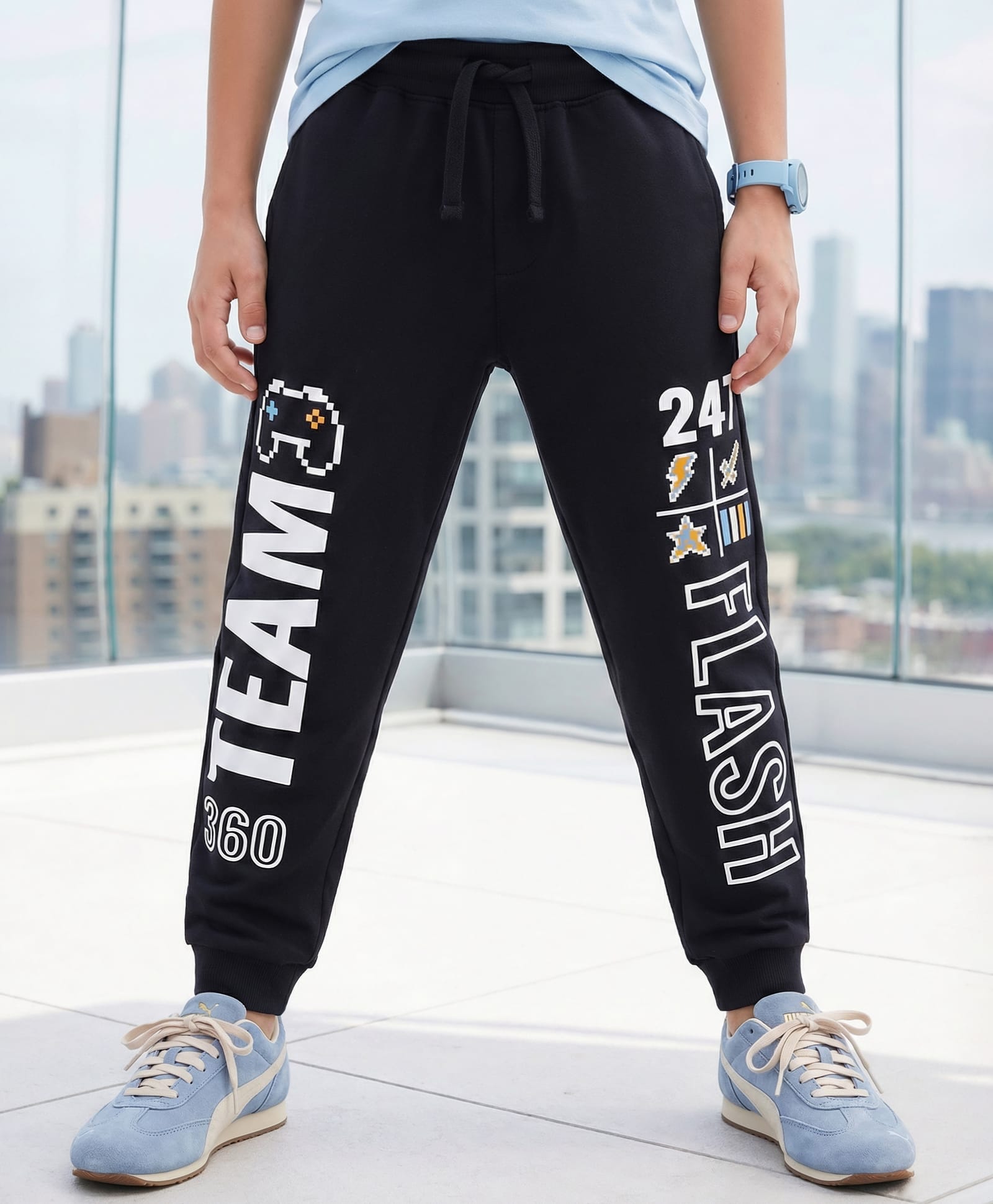 Pine Kids 100% Cotton Full Length Lounge Pant With Text Print - Black-image-35